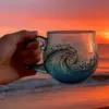 Seeglas-Wellenbecher, mundgeblasene Ozeanwellen-Glasbecher, einzigartige strukturierte Strand-Themenbecher für Tee, Wein, handgefertigt, Meerinspektion 5