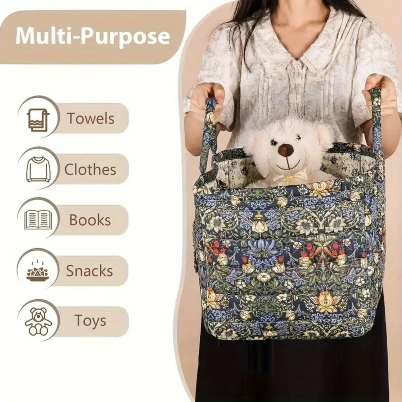 Aufbewahrungsboxen aus Stoff mit Blumenmuster und Griffen, faltbarer Schreibtischkorb, Organizer mit mehreren Fächern für Kleidung, Unterwäsche und Dekoration 4