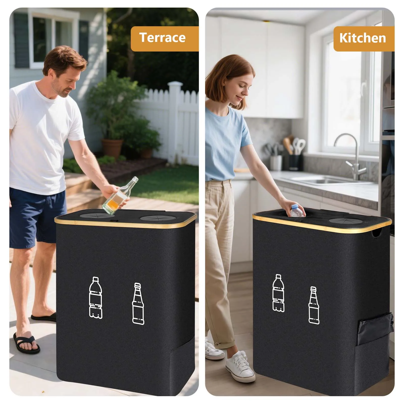 Faltbarer Recyclingbehälter für Glasflaschen, Plastikflaschen, Dosen, 600D Oxford-Stoff, abnehmbarer Innensack, Müllbehälter für drinnen und draußen 2