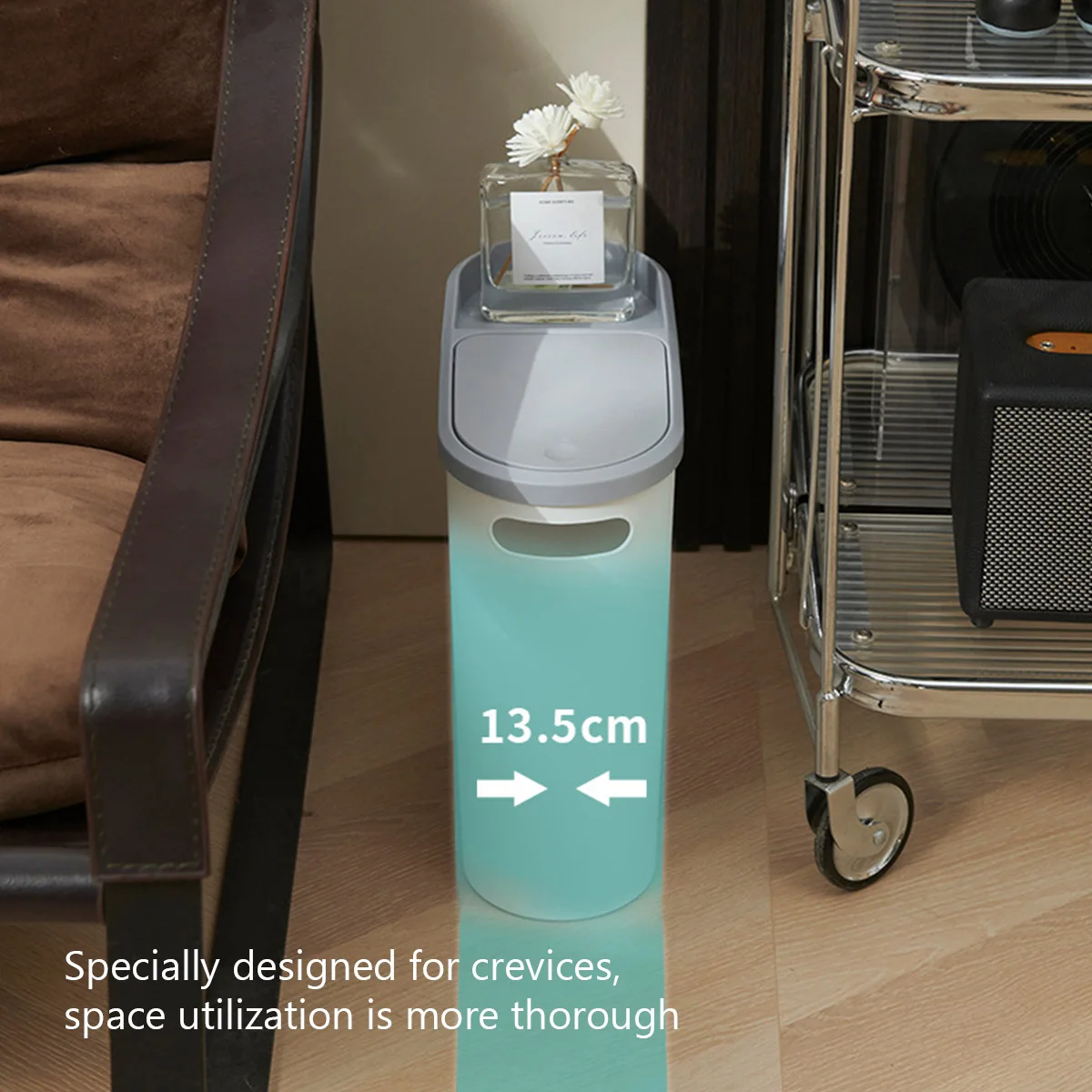 Mülleimer für Zuhause mit Deckel, große Kapazität, Badezimmer-Abfalleimer, kreativer Press-Mülleimer für den Raum, Spalt-Mülleimer, Küchen-Plastikkorb, Abfalleimer 5