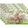 4 Stück Oster-Kaninchen-Tischsets, 4er-Set, Frühlings-Osterei-Hasen-Blumen, florale Tischsets, 30,5 x 45,7 cm, saisonaler Bauernhaus-Stoff-Tisch