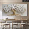 1 Stück moderner abstrakter goldener Baum mit weißen Blumen, Druckkunst, Wanddekoration, Leinwand, rahmenloses Poster, Heimdekoration, elegante Wandkunst 3