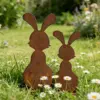 [2D Flach] 2 Stück Rustikale Gusseisen Hasen Gartenstecker - Rostmetall Hasen-Skulpturen Geeignet für Ostern, Frühling, Outdoor/Deko