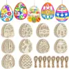 40 Stück Holz-Osterhase-Eier Rohlinge Osterdekoration Unfertig Bemalbar Festliche Anhänger Hängende Ornamente DIY Bastelbedarf