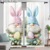 2Pcs Ostern Ei Gnome Kaninchen Gedruckt Fenster Vorhang Für Schlafzimmer Büro Küche Wohnzimmer Und Studie Stange Loch Fenster