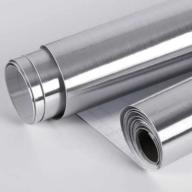 40 cm Metall-Wandaufkleber aus gebürstetem Silber, Edelstahl, für Küche, Wohnzimmer, Kühlschrank, Arbeitsplatte, selbstklebende Tapete 6