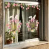 2D Flacher Osterhase Kranz Fenstersticker Statisch Haftender Glasaufkleber Osterparty Dekoration Festbedarf Türaufkleber