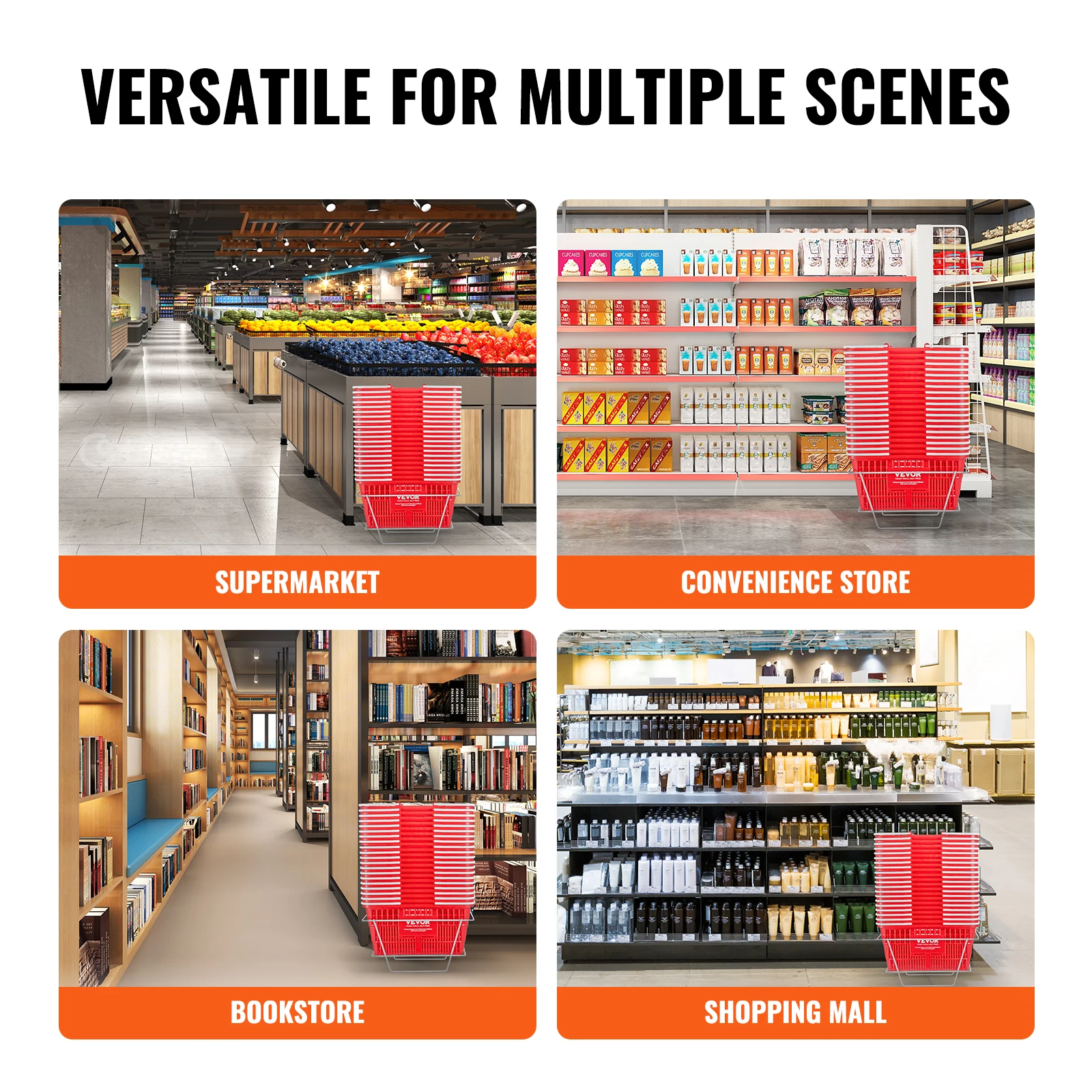 VEVOR Einkaufskorb, 20er-Set, 21 l robuster Einkaufskorb aus Kunststoff mit Griff und Ständer, 16,5 x 11,8 x 8,27 Zoll, tragbarer Einkaufskorb in Großpackung für den Lebensmitteleinkauf 6