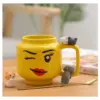 Cartoon-Keramikbecher, 250 ml, mit niedlichem Impish-Ausdruck, Figurenkopfmuster, Kaffee, Milch, Tee, Trinkgeschirr für Paare, Freunde, Familie 3