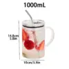 FZCSPEED 1000 ml Glasbecher mit Griff – Deckel und Strohhalm, für Eiskaffee, Tee, heiße und kalte Getränke, Trinkgeschirr im koreanischen Stil 6