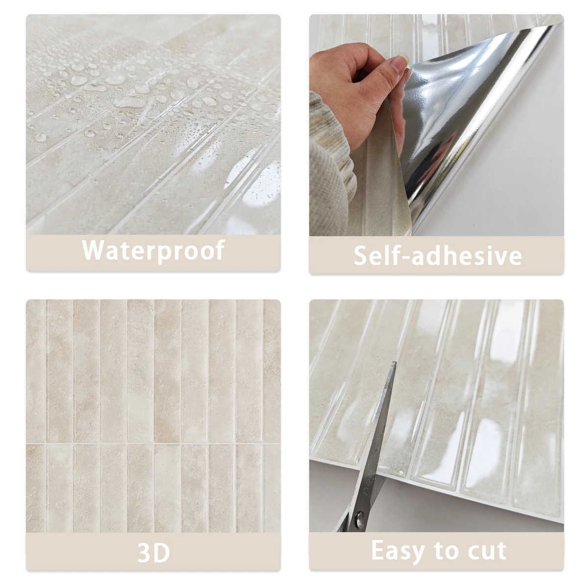 Shinyhome 1/10 Stück beige selbstklebende Wandfliesen – hitze- und wasserfest, ohne Fugen, leicht zu reinigen, perfekt für Küchenrückwände. 3