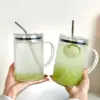 FZCSPEED 1000 ml Glasbecher mit Griff – Deckel und Strohhalm, für Eiskaffee, Tee, heiße und kalte Getränke, Trinkgeschirr im koreanischen Stil 3