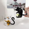 1–2 Stück, 250 ml, niedliche schwarze Katze, Glas-Kaffeetasse, Handgriff, Tierform, Milch, Wasser, Saft, Tassen, Teetasse, japanischer Stil, Geschenk 6