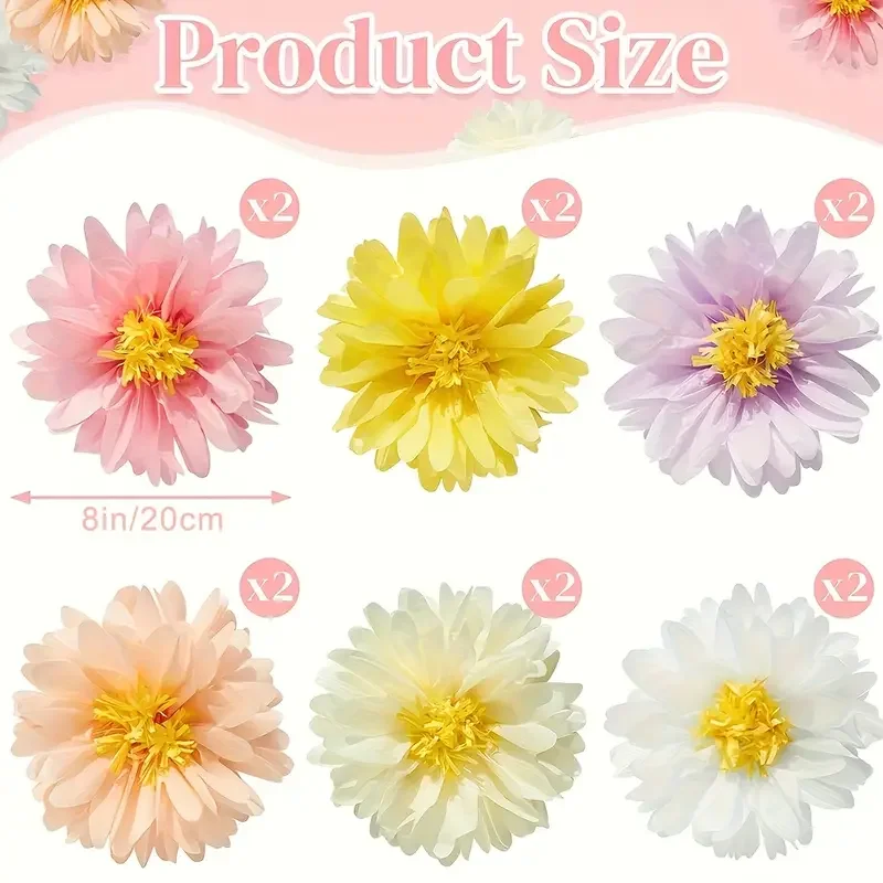 12-teiliges Gänseblümchen-Papierblumen-Set, geeignet für verschiedene Anlässe, Hochzeits- und Partydekorationen, 12 bunte Frühlingswanddekorationen, geeignet für Innen- und Außenbereiche, Ostern, Abschlussfeiern, Geburtstage, saisonale Dekorationen, festliche Dekorationen, festliche Dekorationen, festliche Dekorationen, festliche Dekorationen, leicht 3