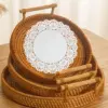Aufbewahrungskorb mit Rattan-Riemengriff, Brot, Snack, Obst, rundes rundes Tablett, Picknick, gewebter Aufbewahrungskorb