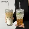 600 ml Streifen-Glas-Kaffeetasse mit Deckel und ohne Deckel, Strohhalm, transparente Trinkgläser für Saft, Eiskaffeetassen, Trinkgeschirr 1