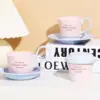 SOLECASA Keramikbecher Macaron-Serie Kaffeetasse und Untertasse Set Multifunktionale Wasserbecher Rosa Blau Home Breakfast Kaffeetassen 2