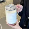 FZCSPEED 1000 ml Glasbecher mit Griff – Deckel und Strohhalm, für Eiskaffee, Tee, heiße und kalte Getränke, Trinkgeschirr im koreanischen Stil 4