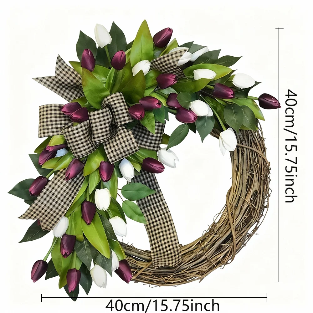 Frühlings-Tulpenkranz, Türhängedekoration, Heimdekoration-Anhänger, Festliche Partydekoration, Künstliche Blume 3