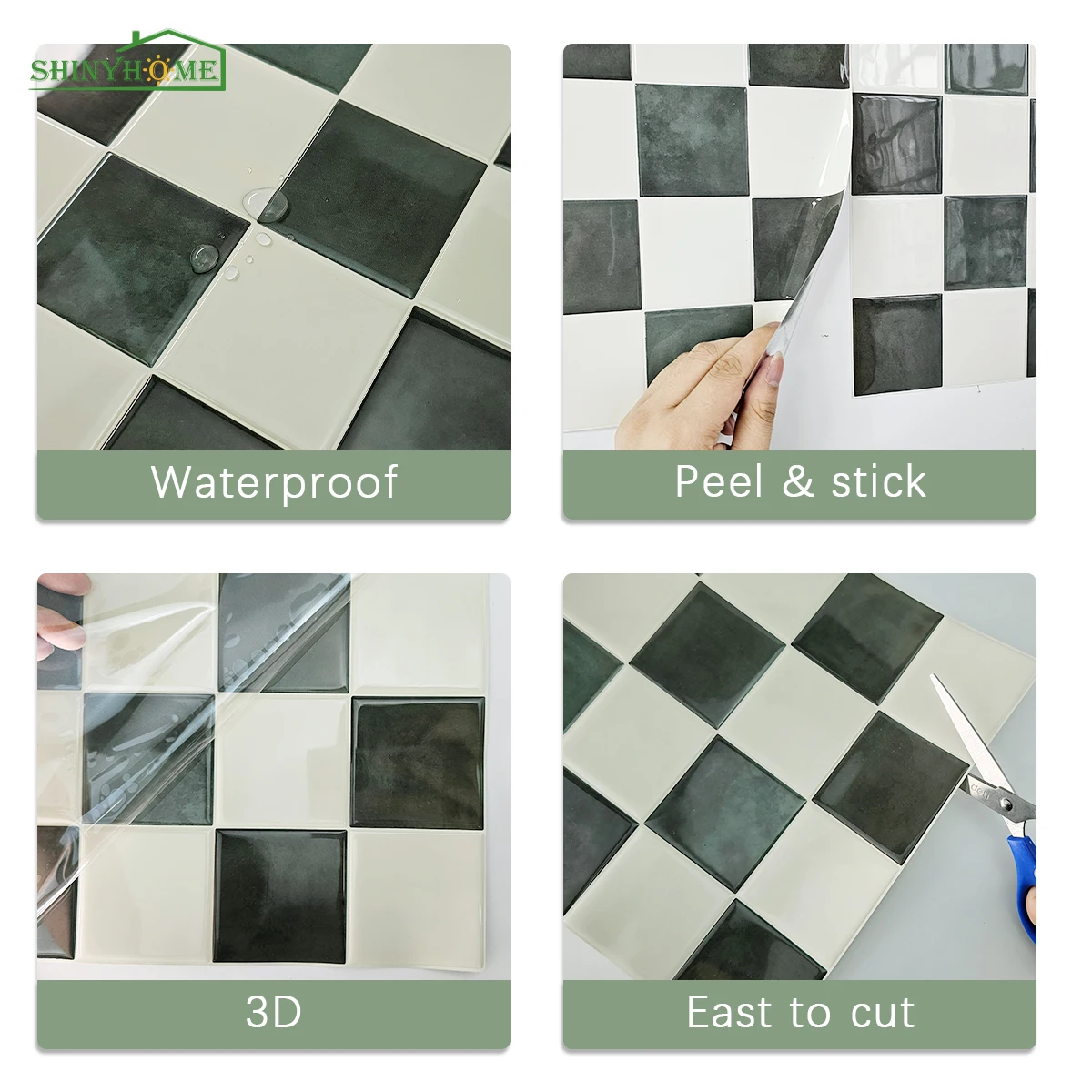 10/30 PC 3D-Mosaik-Stil, selbstklebende Wandfliesen, Küchenrückwand, geeignet für Küchenwanddekoration, quadratisch, 10,5 x 10,5 Zoll 6