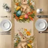 1 Stück Frühlings-Osterhasen Blumenei Tischläufer aus Leinen mit 2D-Druck, Dekoratives Geschenk für Esstisch, Küche, Wohnzimmer, Heimdekoration 4