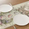 1 Stück Oster-Tischläufer - Leinen 2D-Druck mit Ei- und Blumenkranz-Design mit Schleife, Ideal für Küche, Esszimmer-Dekoration & Feste 2