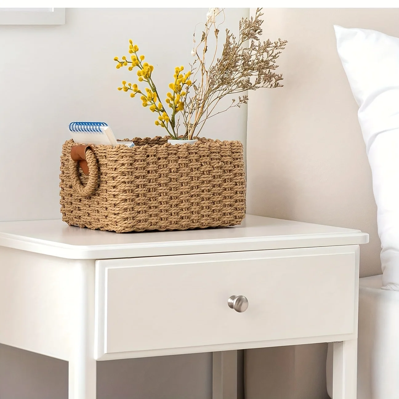 3 Stück/1 Stück Gewebter Aufbewahrungskorb, Papierseil-Aufbewahrungskorb mit Griff Kleiner Gewebter Korb zur Organisation Dekorierter Geschenkkorb 5