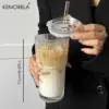 600 ml Streifen-Glas-Kaffeetasse mit Deckel und ohne Deckel, Strohhalm, transparente Trinkgläser für Saft, Eiskaffeetassen, Trinkgeschirr 6