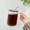 FZCSPEED 1000 ml Glasbecher mit Griff – Deckel und Strohhalm, für Eiskaffee, Tee, heiße und kalte Getränke, Trinkgeschirr im koreanischen Stil 5