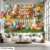 VIKAMA Niedliches Kaninchen-Osterei-Thema-Hintergrundbanner für draußen, drinnen, Wohnzimmer, Schlafzimmer, Büro, Heimdekoration