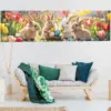 VIKAMA Oster-Tulpen-Wandteppich mit Niedlichem Hase, Blumenfeld und Ostereiern, Banner für Wohnzimmer, Sofa-Hintergrund, Raumdekoration