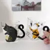 1–2 Stück, 250 ml, niedliche schwarze Katze, Glas-Kaffeetasse, Handgriff, Tierform, Milch, Wasser, Saft, Tassen, Teetasse, japanischer Stil, Geschenk 2