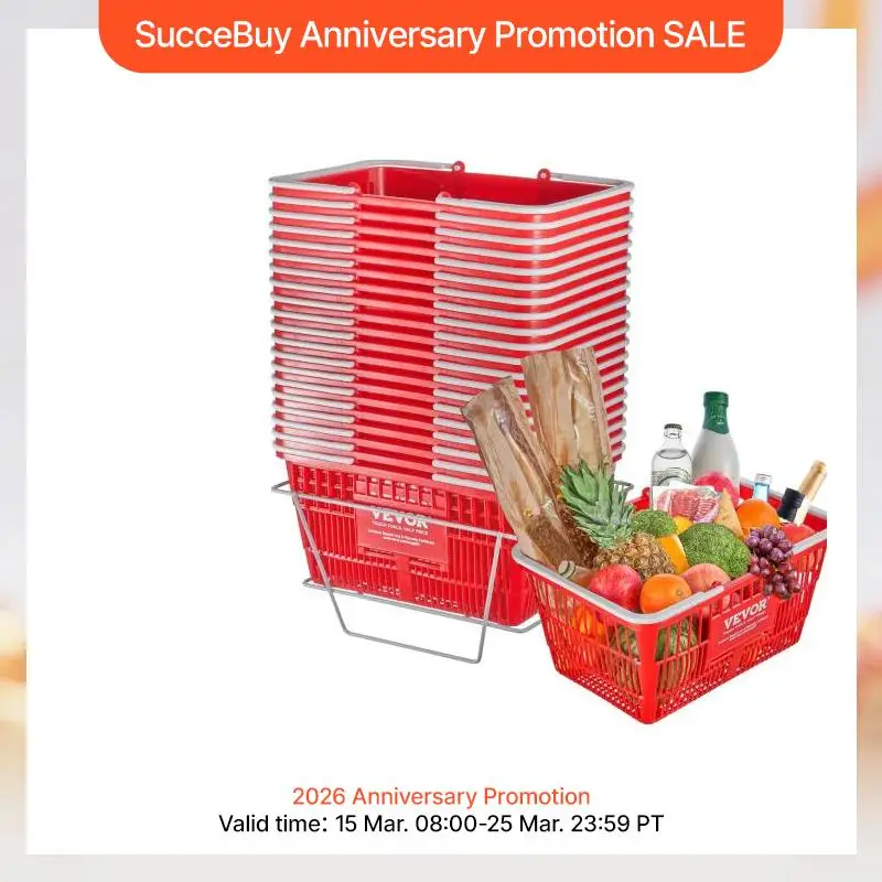 VEVOR Einkaufskorb, 20er-Set, 21 l robuster Einkaufskorb aus Kunststoff mit Griff und Ständer, 16,5 x 11,8 x 8,27 Zoll, tragbarer Einkaufskorb in Großpackung für den Lebensmitteleinkauf