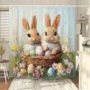 Oster-Duschvorhang, fröhliche Ostern, süßer Hase, Badezimmer-Dekor-Set mit buntem Blumenmuster, Badezimmer-Dekor-Set aus Stoff mit Stoff 1