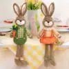 Osterhase-Figur mit Blumenkorb und Karotte, Kreative Niedliche Hasen-Statue, Frühlings-Landhausstil Tischdekoration 2