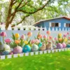 VIKAMA Oster-Tulpen-Wandteppich, niedlicher Hase, für den Außenbereich, Zaun, Garten, Festival-Dekoration, Hintergrund, Wanddekoration, Raumdekoration 2