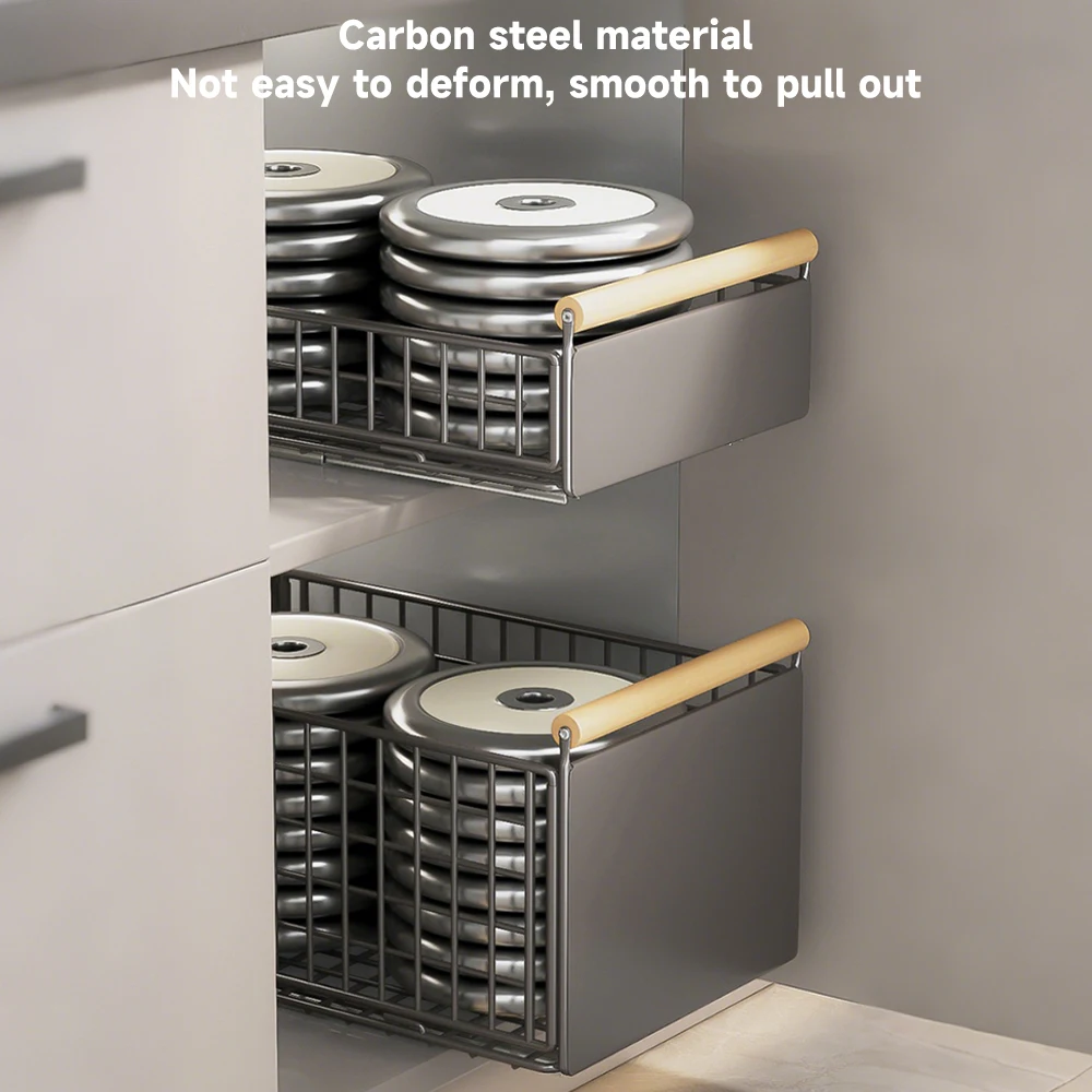 Ausziehbarer Metall-Aufbewahrungskorb Haushalts-Spülbecken-Aufbewahrungsregal Faltbarer, einziehbarer, verstellbarer Schiebeschrank mit Holzgriff 3
