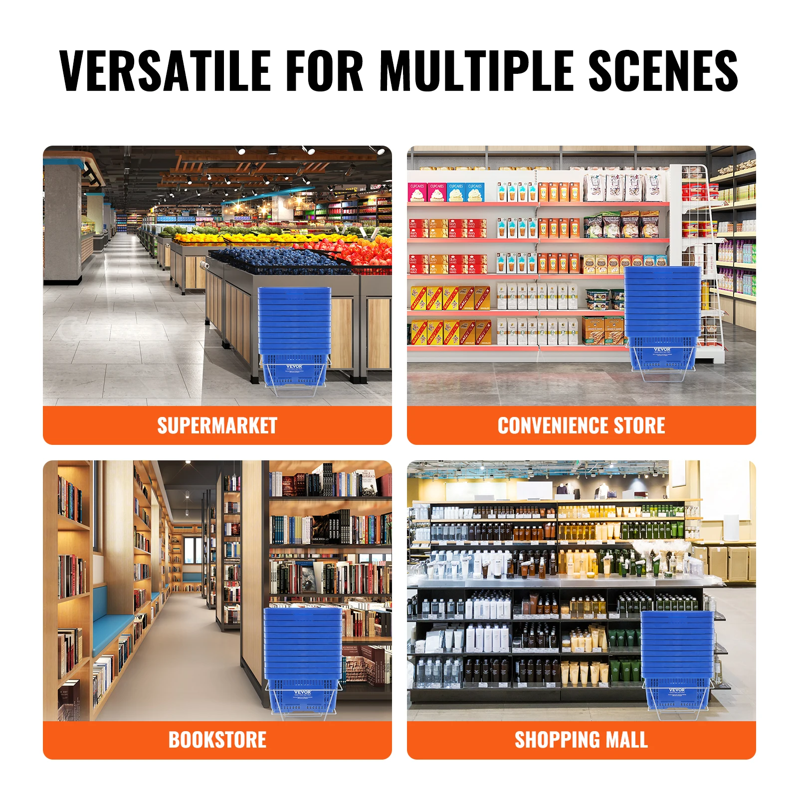 VEVOR Einkaufskorb, 12er-Set, 24 l robuster Einkaufskorb aus Kunststoff mit Griff und Ständer, 42 x 29 x 22 cm, tragbarer Einkaufskorb in Großpackung für den Lebensmitteleinkauf im Einzelhandel 6