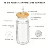 6PCS 16oz Klarer Plastikbecher Bambusdeckel Strohbecher Doppelwandiger Schneekugelbecher Vorgebohrte Wasserflasche Einmachglas Becher Trinken 4