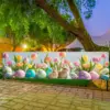 VIKAMA Oster-Tulpen-Wandteppich, niedlicher Hase, für den Außenbereich, Zaun, Garten, Festival-Dekoration, Hintergrund, Wanddekoration, Raumdekoration 4
