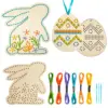 Unvollendetes Oster-Kreuzstich-Set aus Holz, Osterhasen-Ei, Holzornament, Kunsthandwerk, Kinderparty, Ostern, Aktivität, DIY-Stickset
