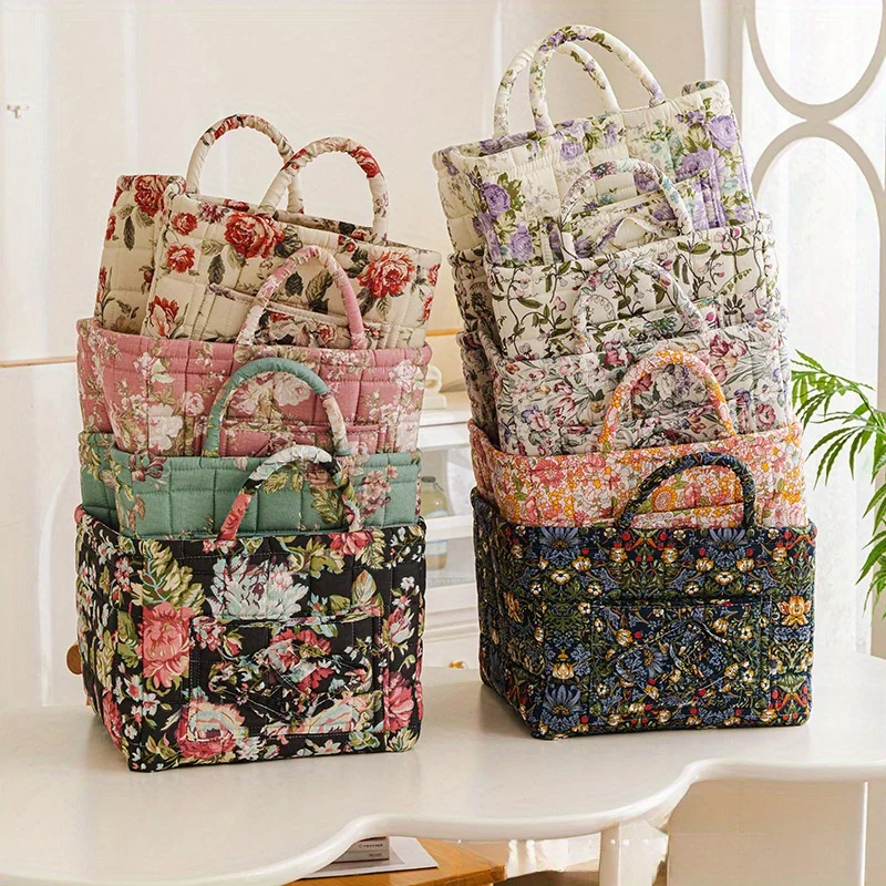 Aufbewahrungsboxen aus Stoff mit Blumenmuster und Griffen, faltbarer Schreibtischkorb, Organizer mit mehreren Fächern für Kleidung, Unterwäsche und Dekoration 2