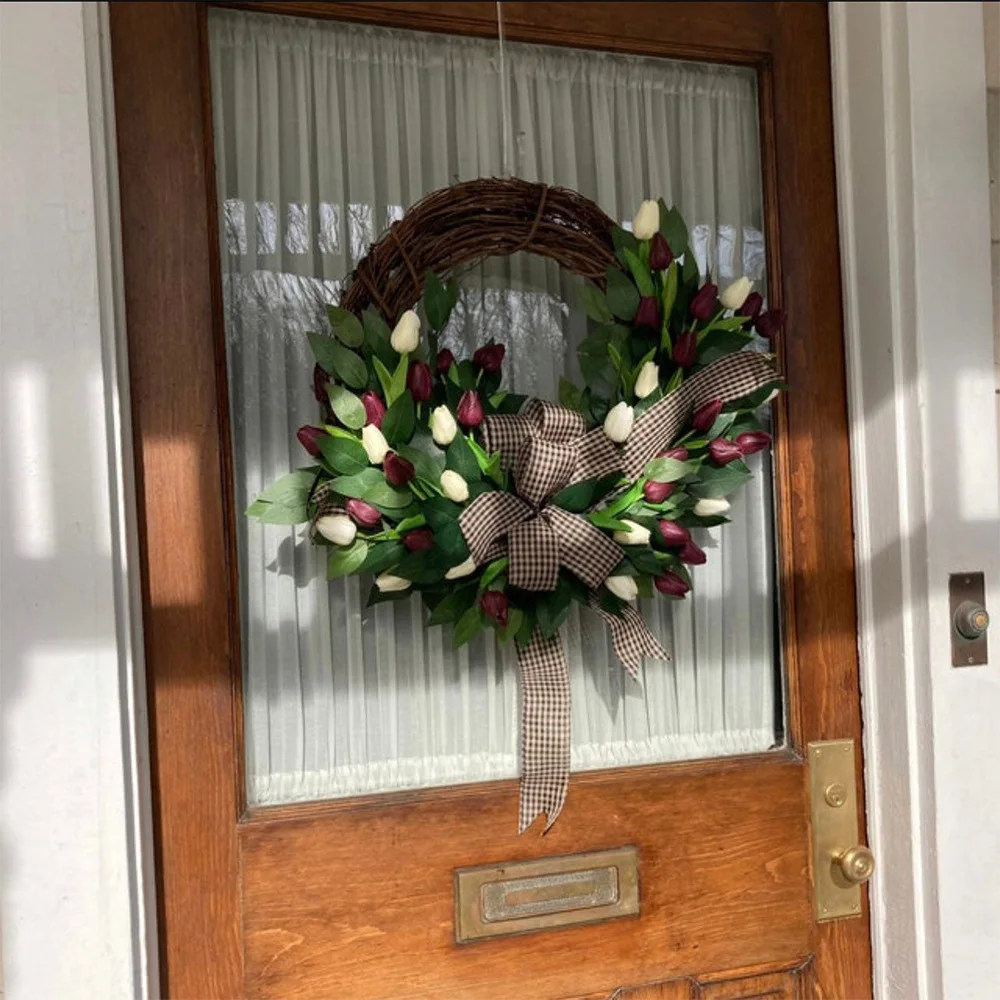 Frühlings-Tulpenkranz, Türhängedekoration, Heimdekoration-Anhänger, Festliche Partydekoration, Künstliche Blume 4