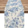 Chinoiserie Blaue Blume Leinen Tischläufer Kommode Schal Dekor Wiederverwendbare Küche Esstisch Läufer Urlaub Party Dekorationen