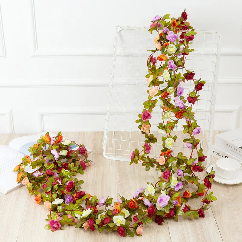 1pc 2m Rose Künstliche Blume Girlande Weiß für Hochzeit Hause Dekoration Frühling Herbst Garten Arch Decor DIY Gefälschte blumen Reben 1
