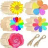 10 Stück Frühlingsblume zum Aufhängen, Ornament, Rose, Sonnenblume, Holzanhänger für Frühling, Heimdekoration, DIY, Malerei, Geschenke, Verpackung