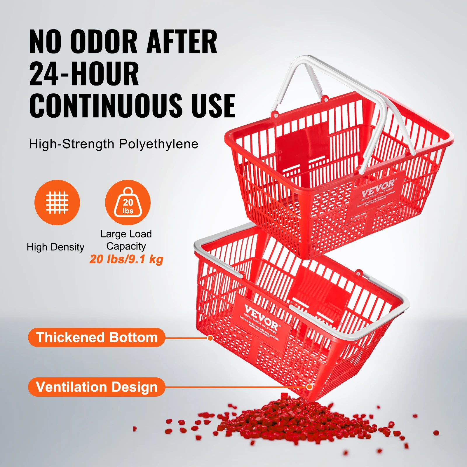 VEVOR Einkaufskorb, 20er-Set, 21 l robuster Einkaufskorb aus Kunststoff mit Griff und Ständer, 16,5 x 11,8 x 8,27 Zoll, tragbarer Einkaufskorb in Großpackung für den Lebensmitteleinkauf 3