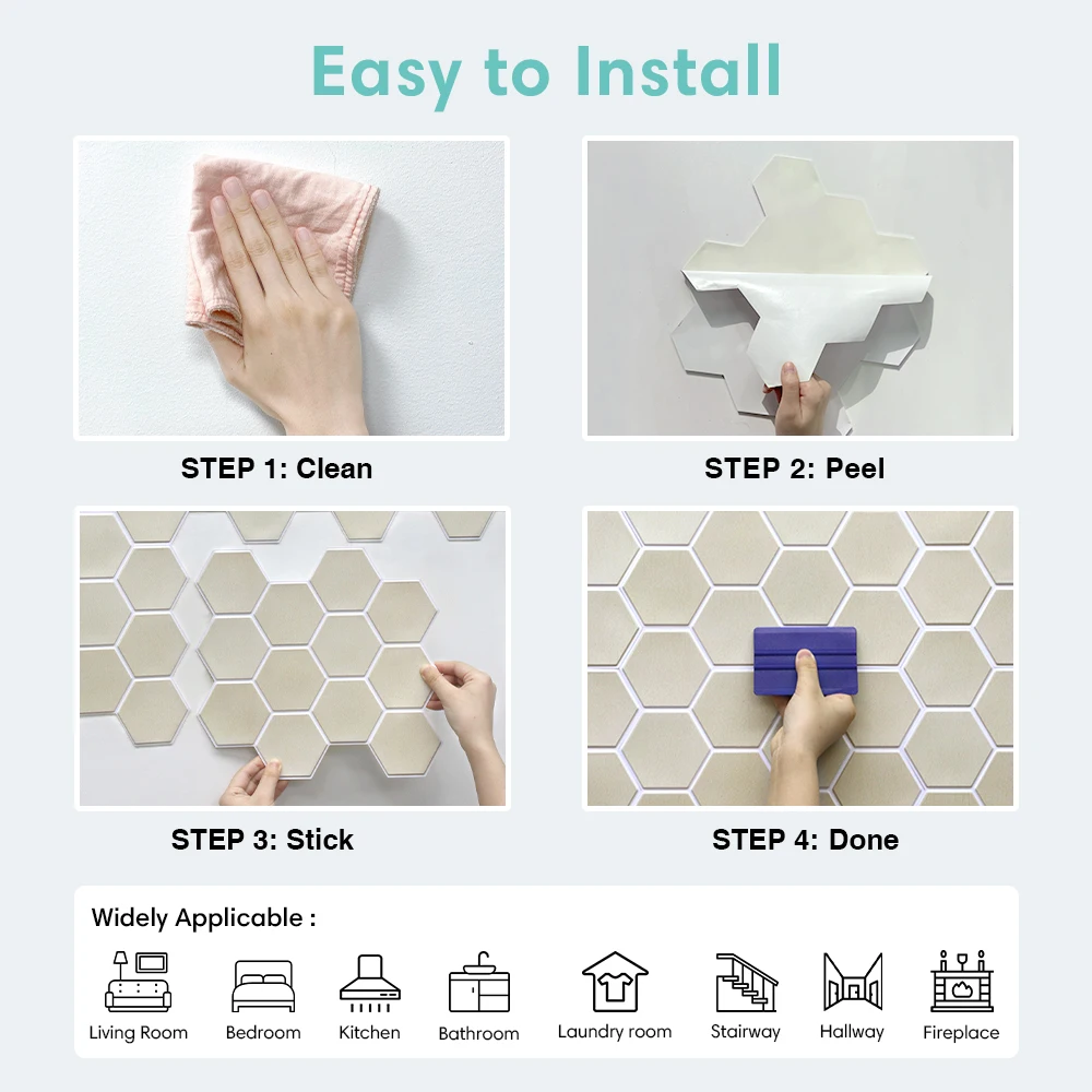 5/10 Stück PVC-Wandaufkleber zum Abziehen und Aufkleben, 11,8 x 11,8 Zoll, wasserdicht, Innendekoration, Wohnzimmer-Wanddekoration 6