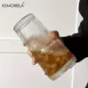 600 ml Streifen-Glas-Kaffeetasse mit Deckel und ohne Deckel, Strohhalm, transparente Trinkgläser für Saft, Eiskaffeetassen, Trinkgeschirr 5