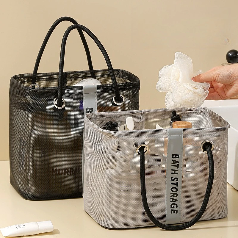 Neue tragbare Aufbewahrungstasche für Toilettenartikel, großes Gitter-Abtropfkörbchen, unverzichtbare Handtasche für Baden und Schwimmen, Kosmetik-Organizer